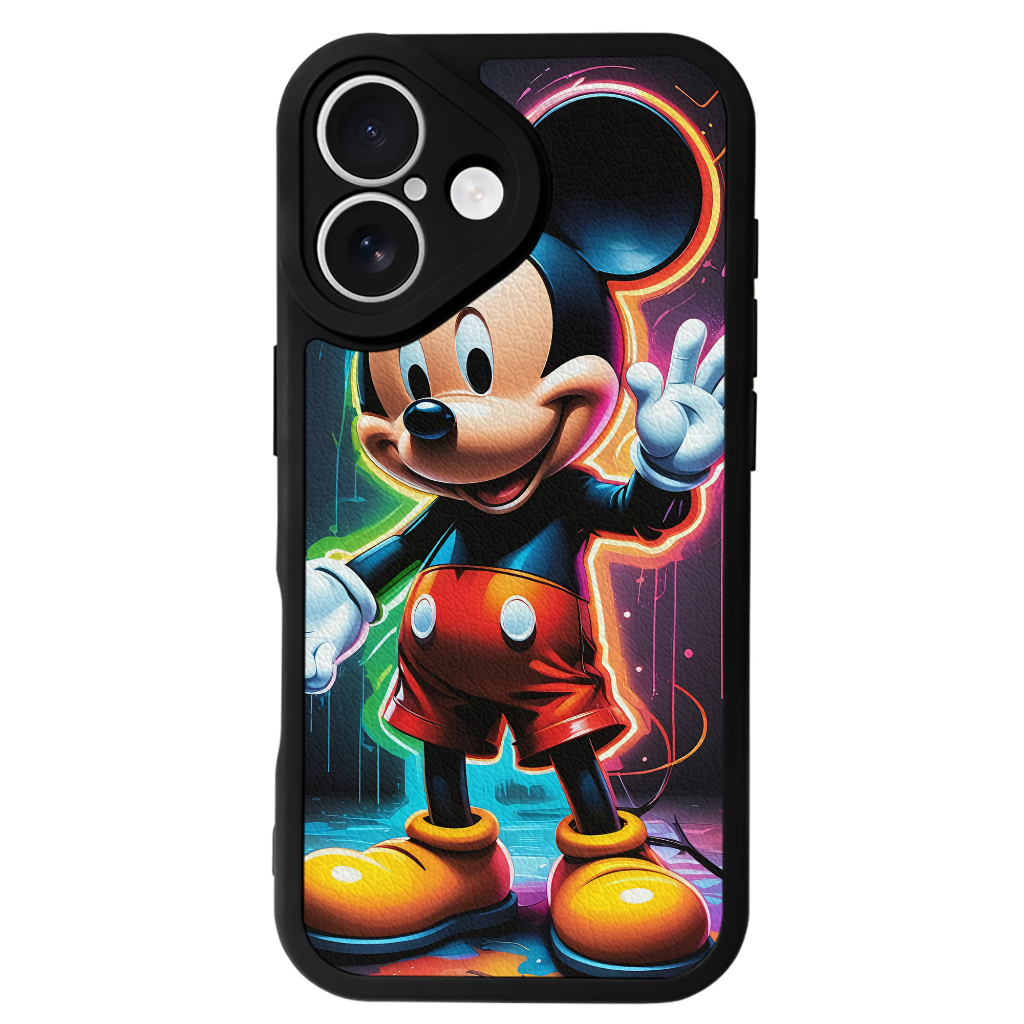 （画像用） ミッキーマウス Mickey Mouse 【iPhone 16シリーズ対応】シリコンスマホケース（レザー調） 材質：シリコン